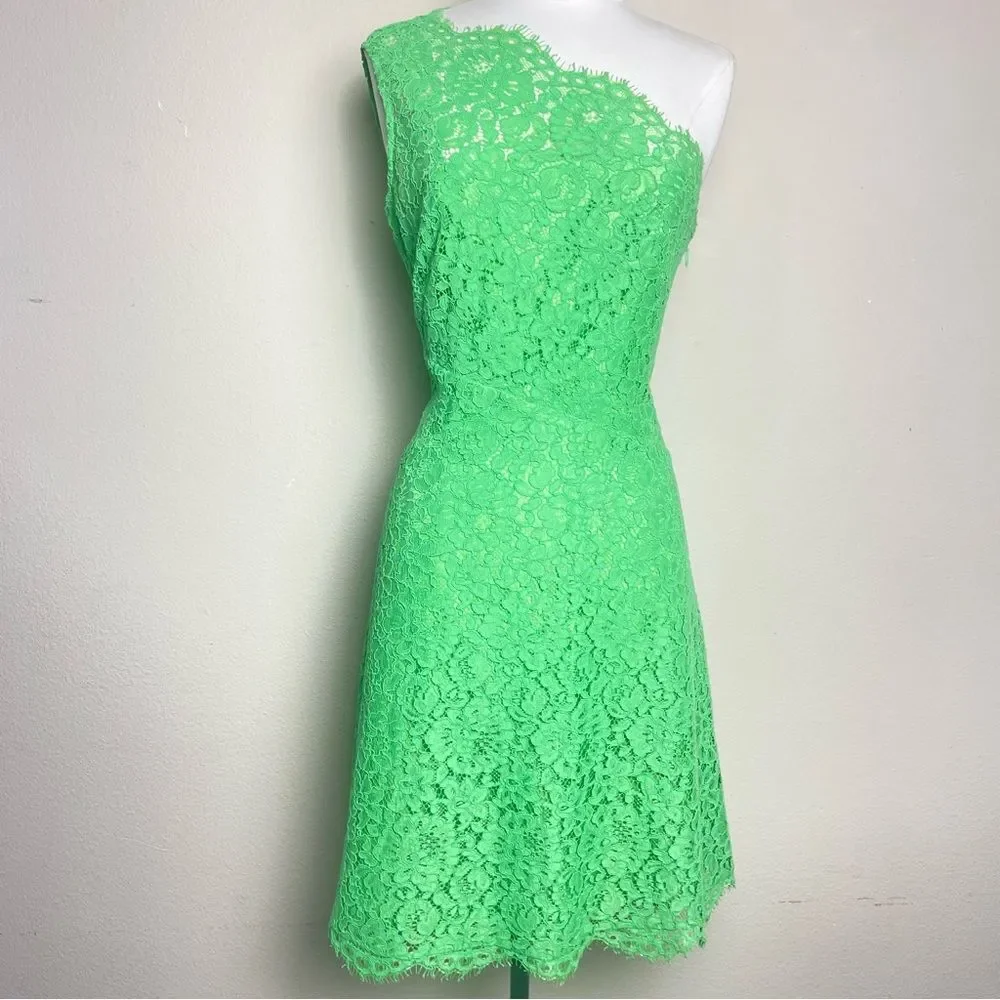 Shoshanna Lace Dress ‘Maia’ Sz: 4 | One Shoulder | Green Summer Cocktail Party - Picture 7 of 16